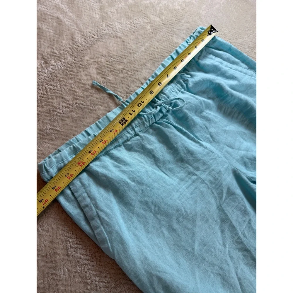 Charter Club Luxury Linen Light Blue Drawstring Straight Leg Pants Womens 16‎